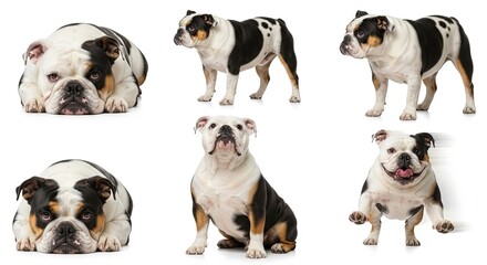 Fototapeta premium Bulldog posing in various positions against a white background 