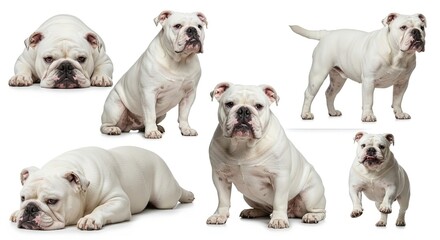 Fototapeta premium White bulldog posing and relaxing in various playful positions 