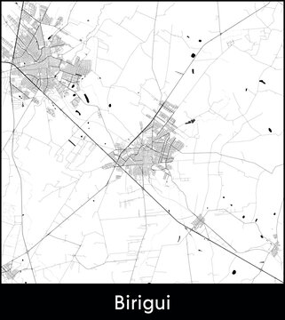 Birigui city map, Brazil - Topographic vector map poster