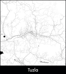 Tuzla city map, Bosnia and Herzegovina - Topographic vector map poster