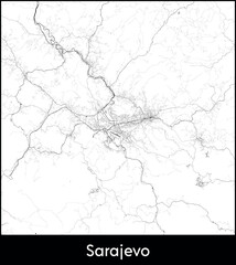 Fototapeta premium Sarajevo city map, Bosnia and Herzegovina - Topographic vector map poster