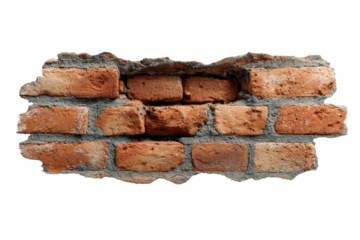 Section of a weathered brick wall with a missing segment