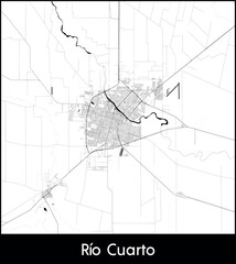 Rio Cuarto city map, Argentina - Topographic vector map poster