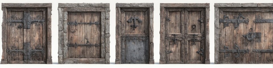 Aged wooden doors with metal hardware