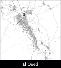 El Oued city map, Algeria - Topographic vector map poster