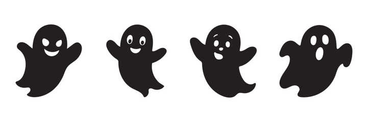  Funny Ghost icons set Black vector art illustration.