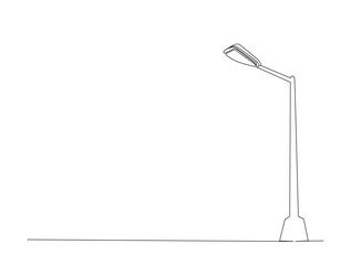 Continuous line art drawing of street lamp ligthing. Street light in single line art drawing vector illustration. Editable stroke.