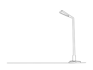 Continuous line art drawing of street lamp ligthing. Street light in single line art drawing vector illustration. Editable stroke.