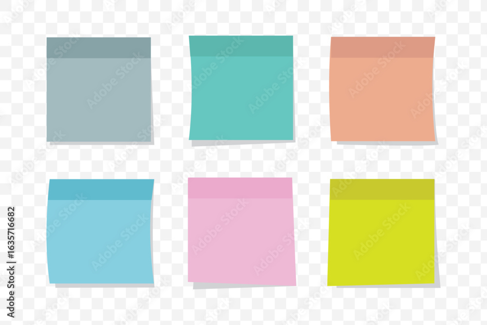 Poster multicolor post it notes isolated on transparent background. colored sticky note set. vector realist