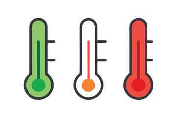 Three simple thermometer icons in a row with varying temperature levels