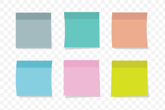 Multicolor post it notes isolated on transparent background. Colored sticky note set. Vector realistic illustration. eps file10