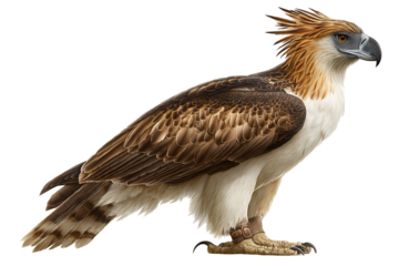 Majestic Philippine Eagle full body pose with crest feathers isolated on transparent background