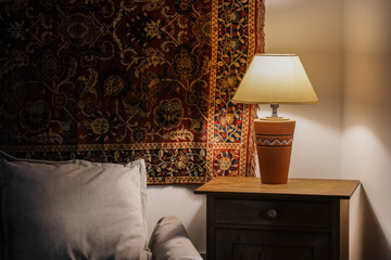 Old style lamp in a cozy livingroom
