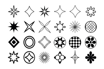 Diverse collection of 50 unique black and white graphic elements