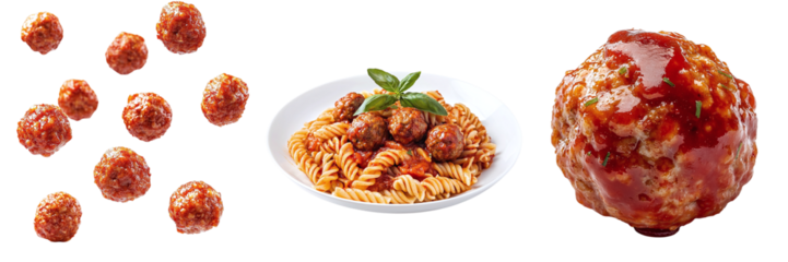 Set of different tasty meatballs isolated on transparent background PNG