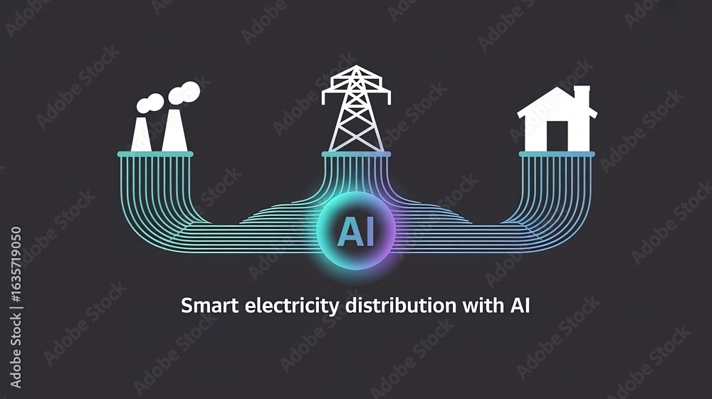Poster ai-powered electricity distribution: visual representation of intelligent electricity distribution, 