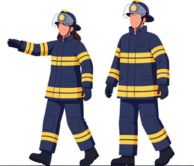 Two firefighters in protective gear one gesturing.