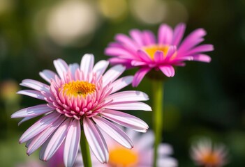 Fototapeta premium Close-up of daisy's blooming stages, soft focus background, macro, wild