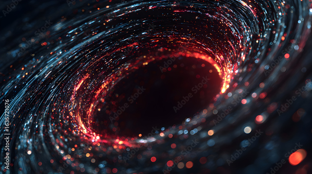 Poster abstract cosmic wormhole vortex with luminous particles and swirling energy streams creating an illu