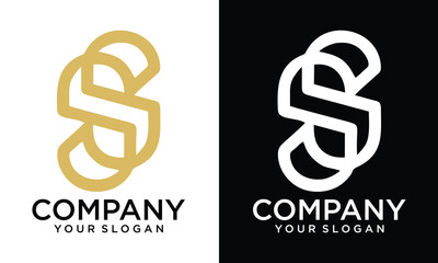 Creative Initial letter S, SS minimalist art logo, white color on black background.