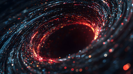 Fototapeta premium Abstract cosmic wormhole vortex with luminous particles and swirling energy streams creating an illusion of deep space exploration and astrophysical phenomenon perfect for
