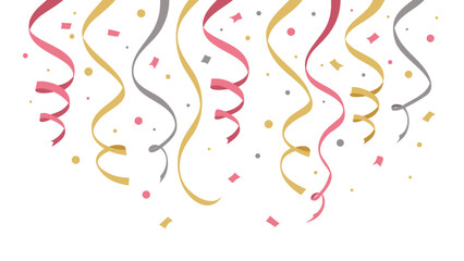 Confetti Burst Explosion with Gold, Pink, and Silver Ribbons and Glitter – Festive Vector Art and PNG Clip Art for Birthday and Celebration Overlays