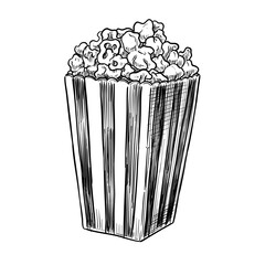 popcorn in striped box vector line art hand drawn illustration