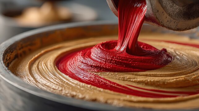 Fluorescent red dye merges with organic almond butter in Almera production process