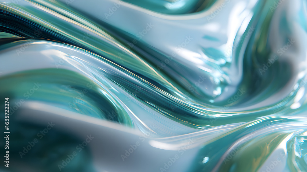 Poster abstract turquoise flowing silk fabric background with elegant waves and light reflecting across its