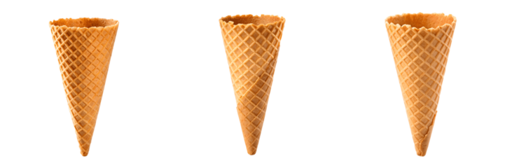 Set For empty waffle ice cream cones isolated on transparent background