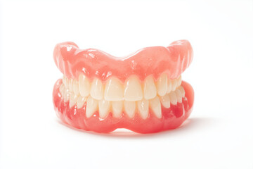 Obraz premium Selective focus denture tooth for oral education isolated on white background, Dentist with denture on white background.