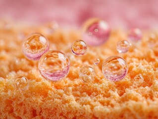 Water Bubbles on Orange Sponge Texture