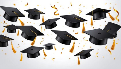 Graduation caps floating in confetti