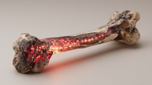 Oblique view of femur with lytic lesions from multiple myeloma