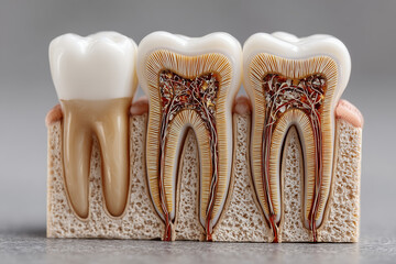 Selective focus simulation tooth isolated on white background, Cross section tooth for dental education on white background.