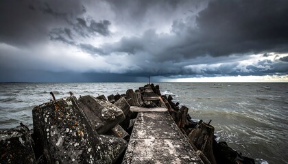 Stormy Seascape Pier