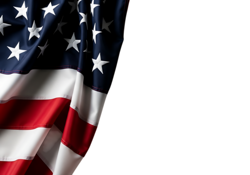 Close up of the american flag draped with stars and stripes isolated on transparent background