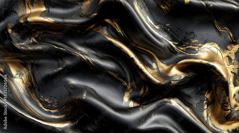 Poster abstract luxury background with fluid metallic gold streaks flowing dynamically across a textured bl