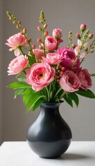 A stunning arrangement of vibrant flowers in a sleek, modern vase  The elegant composition exudes beauty and style, perfect for home decor or lifestyle imagery , chic, modern, colorful