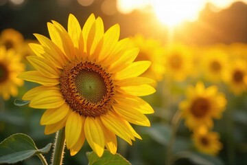 Obraz premium A vibrant sunflower basks in the golden sunlight, its petals radiating warmth and joy The rich colors and textures create a feeling of summer energy and natural beauty , outdoor, flora