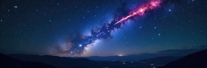 Obraz premium Awe-inspiring view of a meteor shower streaking across a dark night sky, illuminating the vast expanse of stars Perfect for astronomy, space, and celestial themes , meteor shower, Milky Way