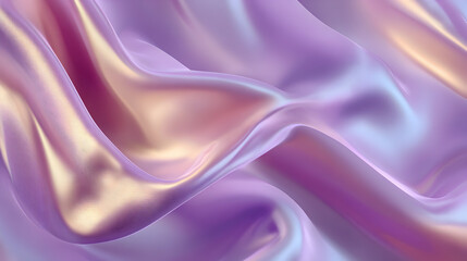 Obraz premium Abstract iridescent fabric flowing waves with pastel purple pink and gold hues creates a luxury elegant background for modern design and textile textures or stylish presentations