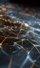 Abstract network mesh with glowing golden connections a modern digital landscape representing data flow and technological innovation intricate network architecture digital