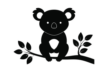 Cute koala sitting on a tree silhouette
