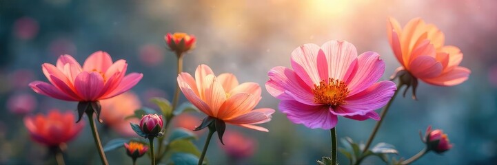 Close-up of vibrant, colorful flowers with gentle, ethereal mist suggesting breath, creating a tranquil and serene floral scene , flower, floral