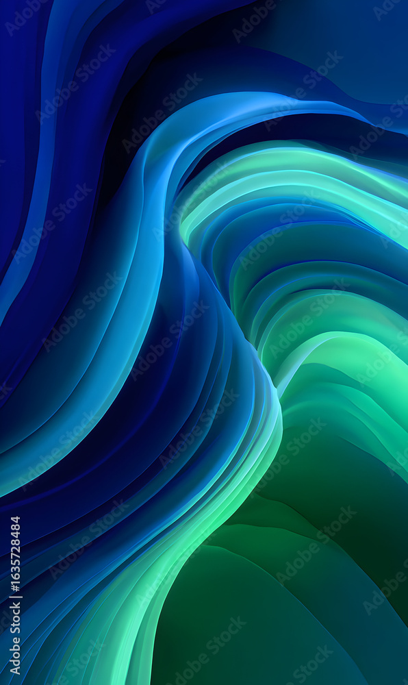 Poster vibrant abstract waves in fluid motion digital art showcasing dynamic gradients and color transition