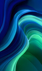 Obraz premium Vibrant abstract waves in fluid motion digital art showcasing dynamic gradients and color transitions from deep blues to vivid greens perfect for modern backgrounds and artistic