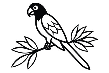 Stylized black and white parrot perched on a branch