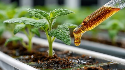 Precision dropper applies molasses biofertilizer to cucumber seedlings for growth