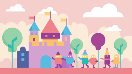 birthday parade through pastel fantasy city